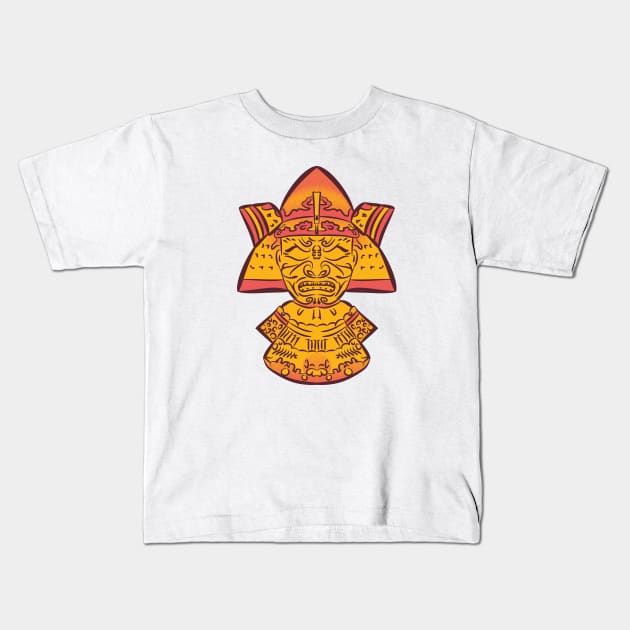 Golden Samurai Mask Kids T-Shirt by Foksy Art